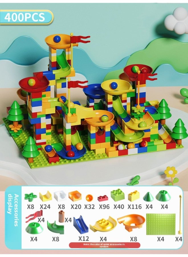 Varied Ball Slide Pinball Slide Track Building Blocks Assembled Toy Boy Big Particle Educational Children Kids-Color:[400pcs] Slide Building Blocks - Large Particles Containing 16 Balls + 4 Base Plates  - Image 1