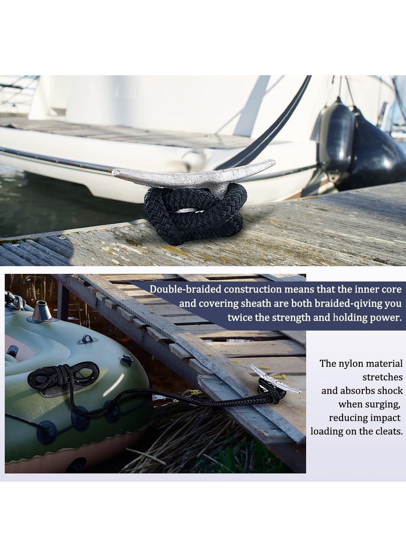 Nuenen 8 Pack 12 in x 15 ft Dock Lines and 4 Pack 6 in Boat Cleats Marine Grade Boat Rope Mooring Line with Eyelet Double Braided Nylon Dock Rope Marine Rope Pontoon Boat Accessories for Docking Black  - Image 3