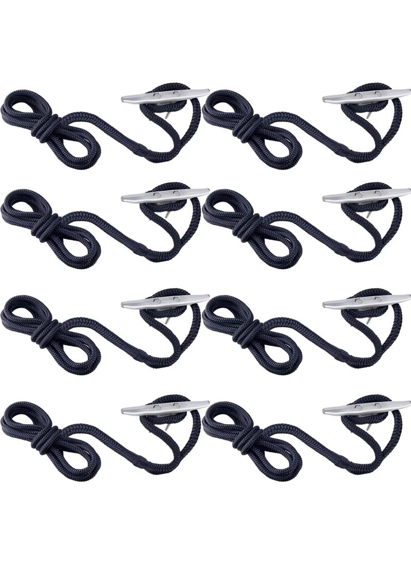 Nuenen 8 Pack 12 in x 15 ft Dock Lines and 4 Pack 6 in Boat Cleats Marine Grade Boat Rope Mooring Line with Eyelet Double Braided Nylon Dock Rope Marine Rope Pontoon Boat Accessories for Docking Black  - Image 1