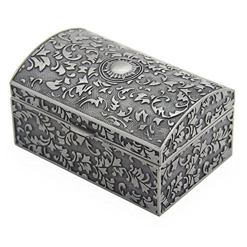 AVESON Vintage Metal Jewelry Box Small Trinket Storage Organizer Box Chest Ring Case for Girls Women, Tin Color, Small - Image 1
