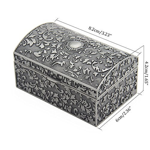 AVESON Vintage Metal Jewelry Box Small Trinket Storage Organizer Box Chest Ring Case for Girls Women, Tin Color, Small - Image 3