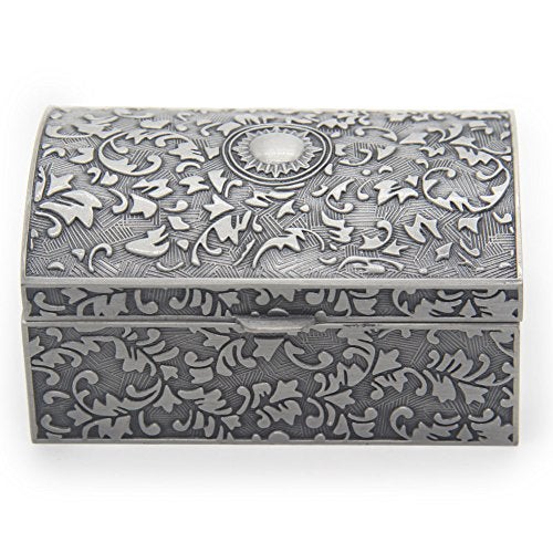 AVESON Vintage Metal Jewelry Box Small Trinket Storage Organizer Box Chest Ring Case for Girls Women, Tin Color, Small - Image 2
