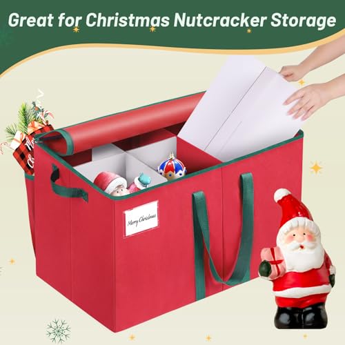 EverMerry Nutcracker Storage Containers and Figurine Collectibles Storage Box， Large Ornament Storage Organizer Stores Up to 8 Holiday Christmas Nutcrackers Figurines-Carolers Ornaments Red/15 Inches - Image 4