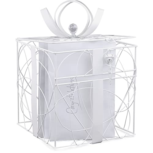 Simplicity White Metal Wedding Card Box, 8.5'' L x 9'' W x 11.2'' H - Image 4
