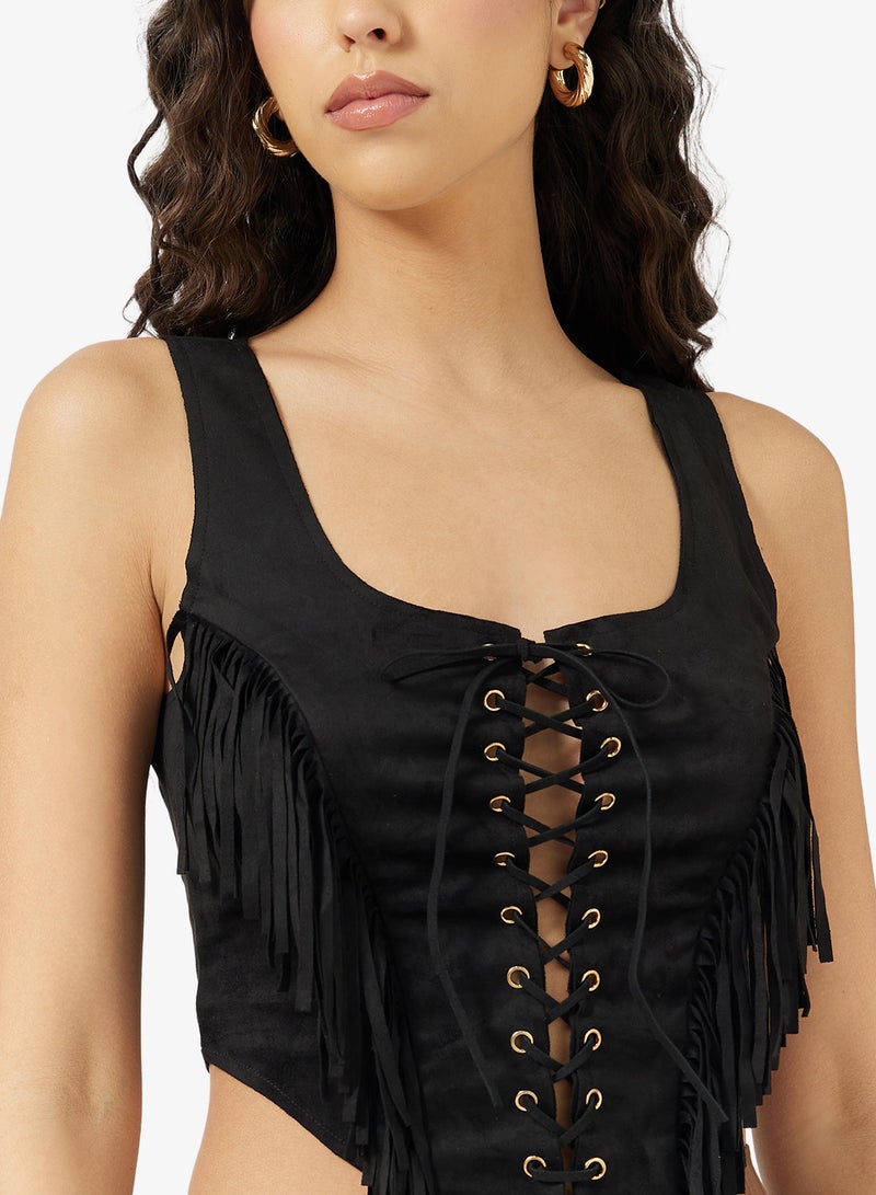 Ginger Tie Up Fringe Detail Corset Top - Image 3