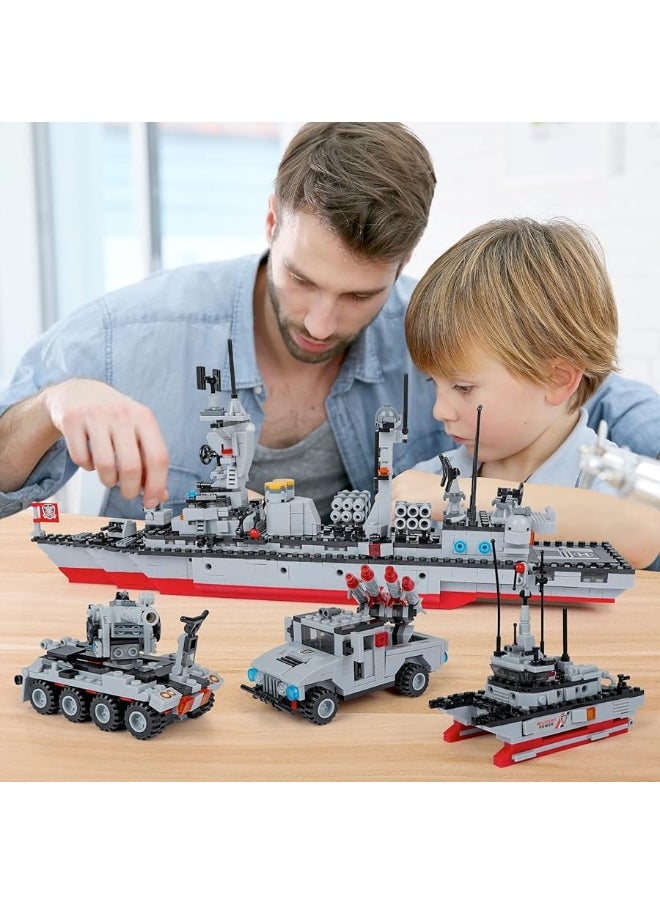 EP EXERCISE N PLAY 1296 Pieces Aircraft Carrier Building Blocks Set, Military Warship Battleship Building kit with Airplane, Patrol Boat, Army Car, Tank, Creative Roleplay Ship Gift Toys for Kids Boys Girls 6-12 Years  - Image 1