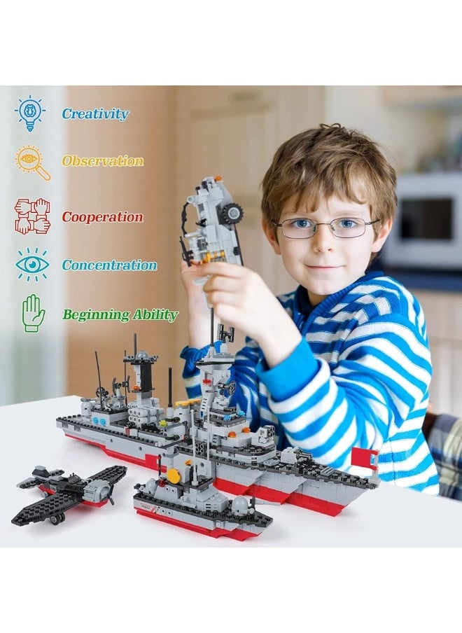 EP EXERCISE N PLAY 1296 Pieces Aircraft Carrier Building Blocks Set, Military Warship Battleship Building kit with Airplane, Patrol Boat, Army Car, Tank, Creative Roleplay Ship Gift Toys for Kids Boys Girls 6-12 Years  - Image 3