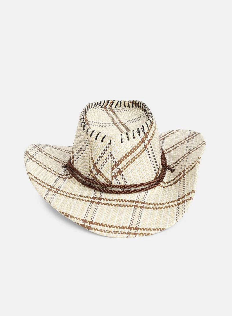 Haute Sauce Checkered Cowboy Hat - Beige