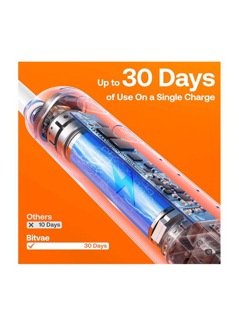 بيتفي فرشاة أسنان كهربائية دوارة R2 للبالغين مع 8 رؤوس فرشاة، حقيبة سفر، 5 أوضاع فرشاة أسنان كهربائية قابلة لإعادة الشحن مع مستشعر ضغط، شحن سريع لمدة 3 ساعات لمدة 30 يومًا، أسود - Image 4