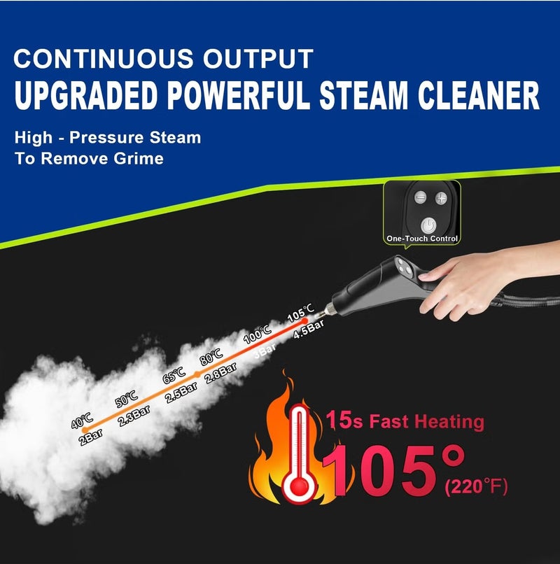 ET-LIFE Steam Cleaner, 4.5Bar Pressurized Steamer for Cleaning, Multi-Purpose Steamer for Home, Handheld Steam Cleaner, with 6pcs Accessories, Car Steamer, Portable Steam Cleaner for Kitchen, Bathroom, Tile - Image 2