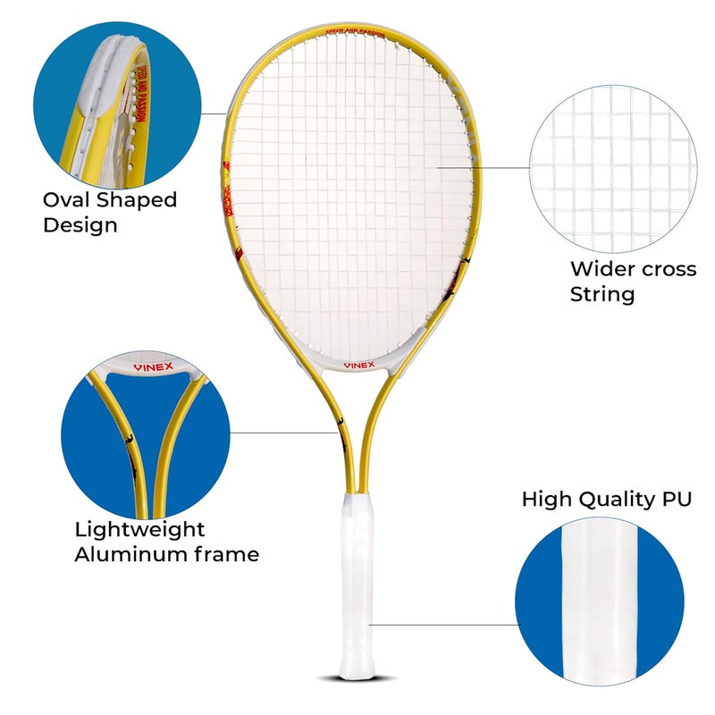 VINEX Tennis Racquet - VTEC T200 | 25-Inch Aluminum Tennis Racket with Carrying Bag | Lightweight 260g | Grip Size 6 - Image 2