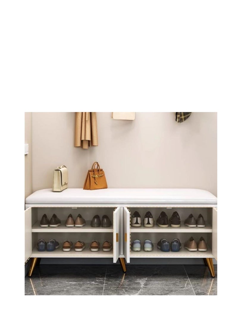 Golden Shoe Stool Door Can Sit Soft Bag Wear Shoe Stool Light Luxury Net Red Entry Home Long Seat Stool Card Seat(White)  - Image 4