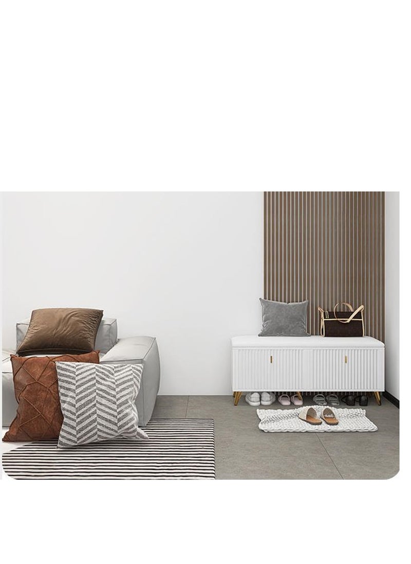 Golden Shoe Stool Door Can Sit Soft Bag Wear Shoe Stool Light Luxury Net Red Entry Home Long Seat Stool Card Seat(White)  - Image 3