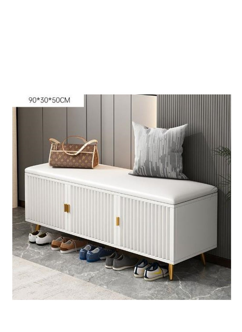 Golden Shoe Stool Door Can Sit Soft Bag Wear Shoe Stool Light Luxury Net Red Entry Home Long Seat Stool Card Seat(White)  - Image 2