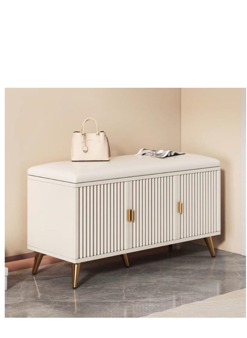 Golden Shoe Stool Door Can Sit Soft Bag Wear Shoe Stool Light Luxury Net Red Entry Home Long Seat Stool Card Seat(White)  - Image 1