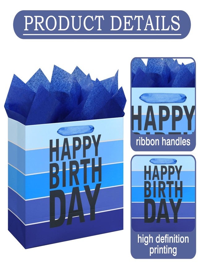Laidans 13" Happy Birthday Gift Bag with Tissue Paper,Card and Handles for Men Boy Kid Birthday Party (Large Blue) - Image 4