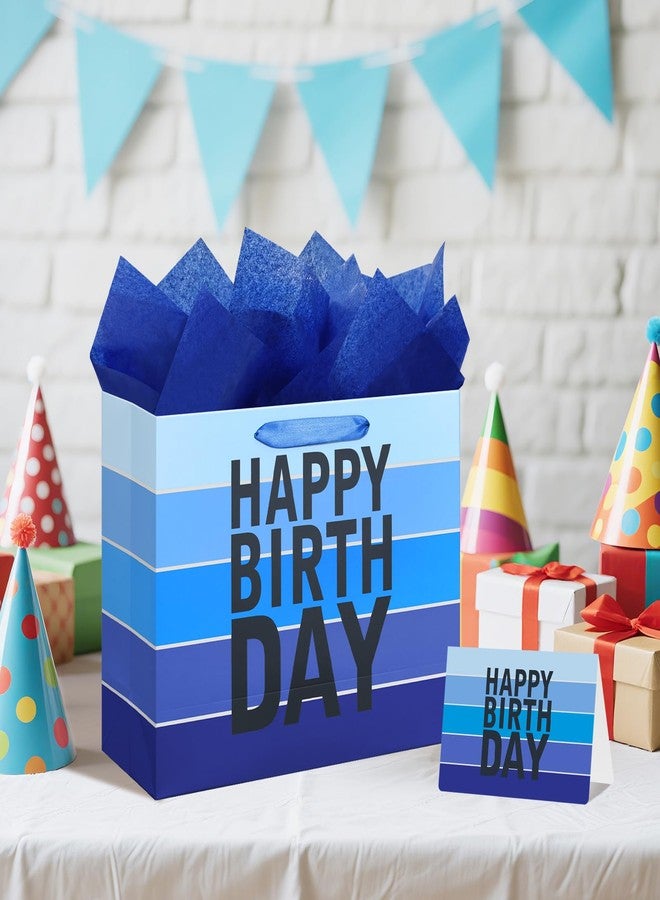 Laidans 13" Happy Birthday Gift Bag with Tissue Paper,Card and Handles for Men Boy Kid Birthday Party (Large Blue) - Image 5