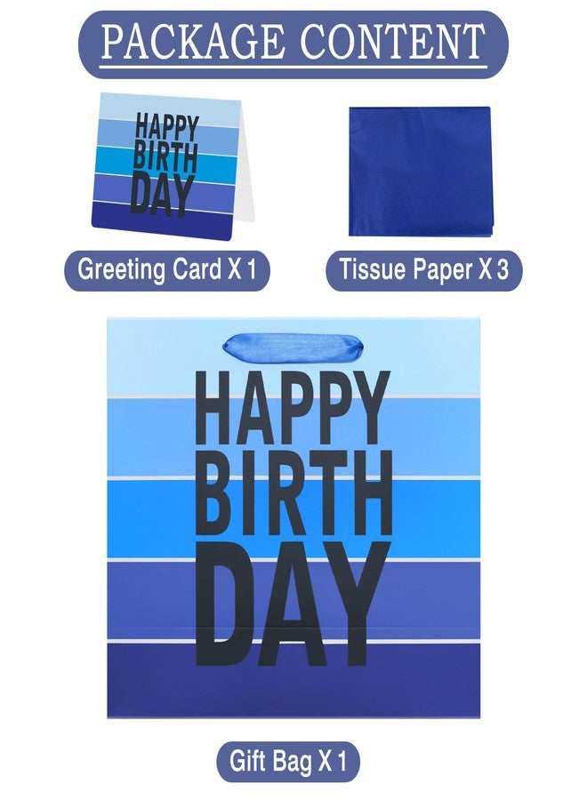 Laidans 13" Happy Birthday Gift Bag with Tissue Paper,Card and Handles for Men Boy Kid Birthday Party (Large Blue) - Image 3