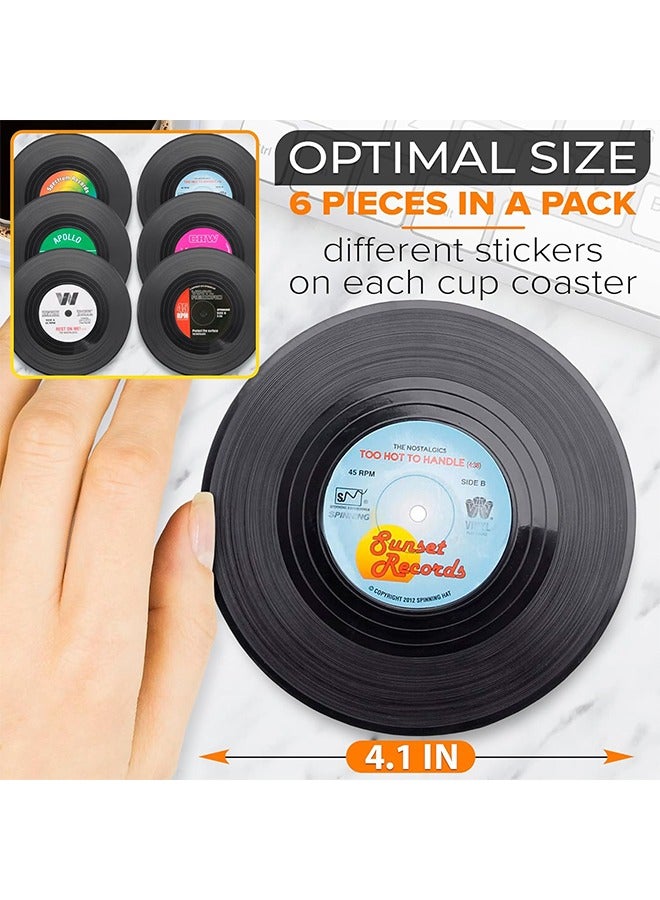 HY 6 Pcs Record Design Coasters With Gift Box, Vinyl Record Coasters For Drinks Novelty, Funny Absorbent Retro Style Home Decor, Diameter 4.1 - Image 2