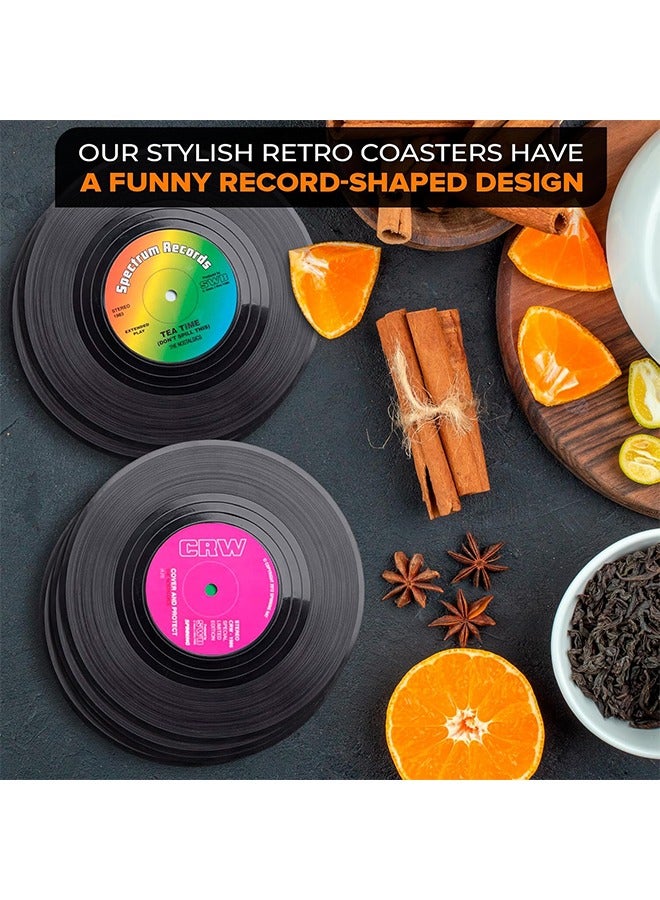 HY 6 Pcs Record Design Coasters With Gift Box, Vinyl Record Coasters For Drinks Novelty, Funny Absorbent Retro Style Home Decor, Diameter 4.1 - Image 5
