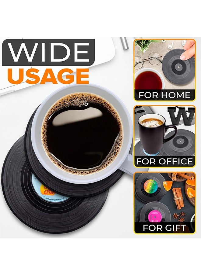 HY 6 Pcs Record Design Coasters With Gift Box, Vinyl Record Coasters For Drinks Novelty, Funny Absorbent Retro Style Home Decor, Diameter 4.1 - Image 4