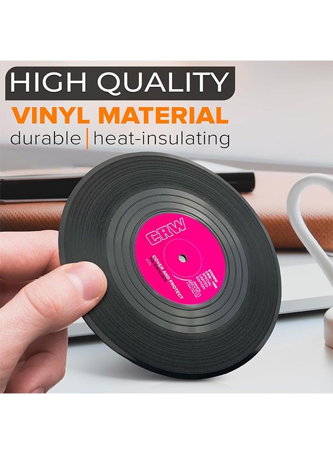 HY 6 Pcs Record Design Coasters With Gift Box, Vinyl Record Coasters For Drinks Novelty, Funny Absorbent Retro Style Home Decor, Diameter 4.1 - Image 3