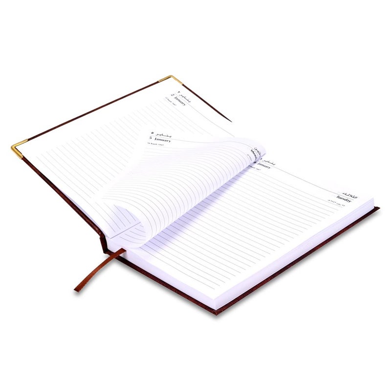 FIS 2026 Diary, A5 Size 148x210mm, 1 Side Padded Vinyl Cover, Gold Round Corners, 1 Day a Page with Saturday & Sunday Combined, Arabic/English, 60gsm - Image 4