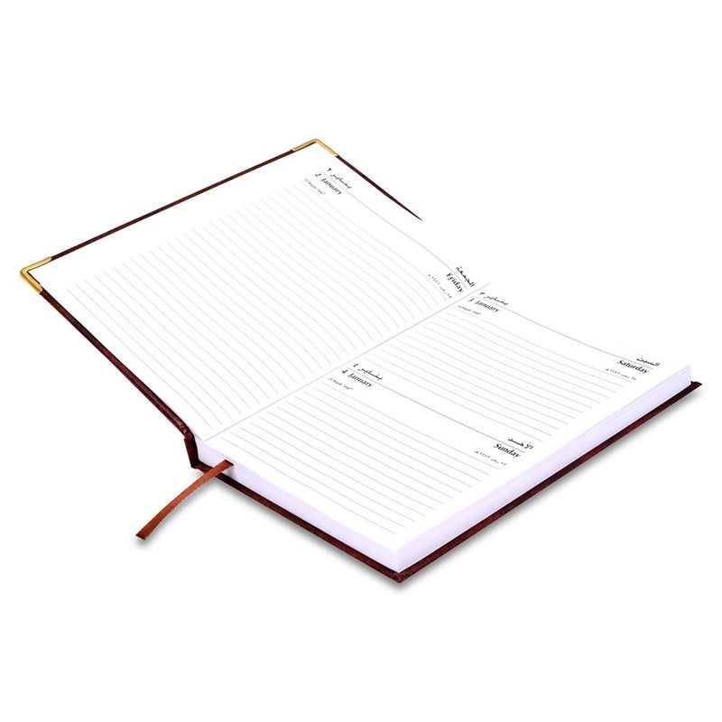 FIS 2026 Diary, A5 Size 148x210mm, 1 Side Padded Vinyl Cover, Gold Round Corners, 1 Day a Page with Saturday & Sunday Combined, Arabic/English, 60gsm - Image 3