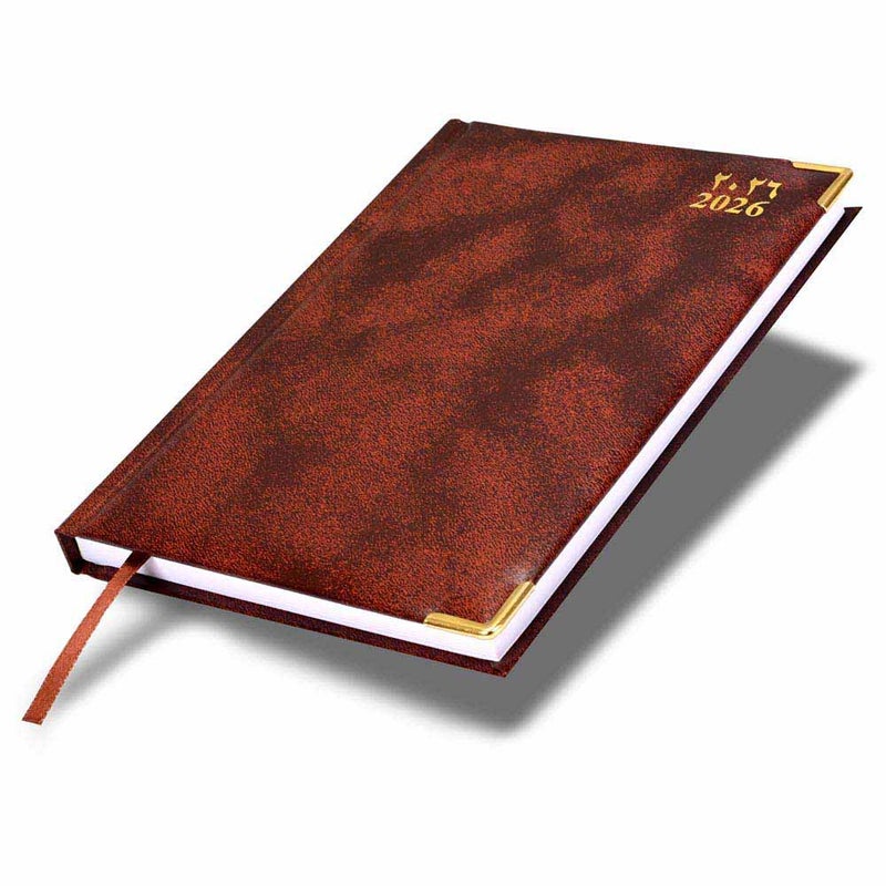 FIS 2026 Diary, A5 Size 148x210mm, 1 Side Padded Vinyl Cover, Gold Round Corners, 1 Day a Page with Saturday & Sunday Combined, Arabic/English, 60gsm - Image 1