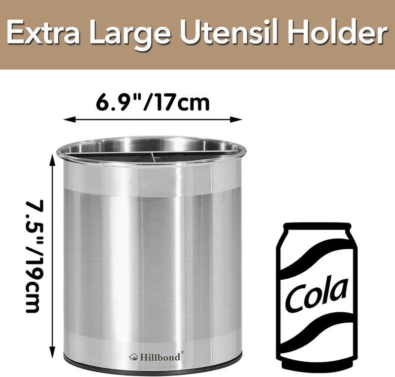 Hillbond Stainless Steel Utensil Holder for Kitchen Counter with Removable Divider, 6.9x7.5 inch Metal Utensil Holder for Countertop, 360° Rotating Spatula Crock for Cooking (EXTRA LARGE) - Image 3