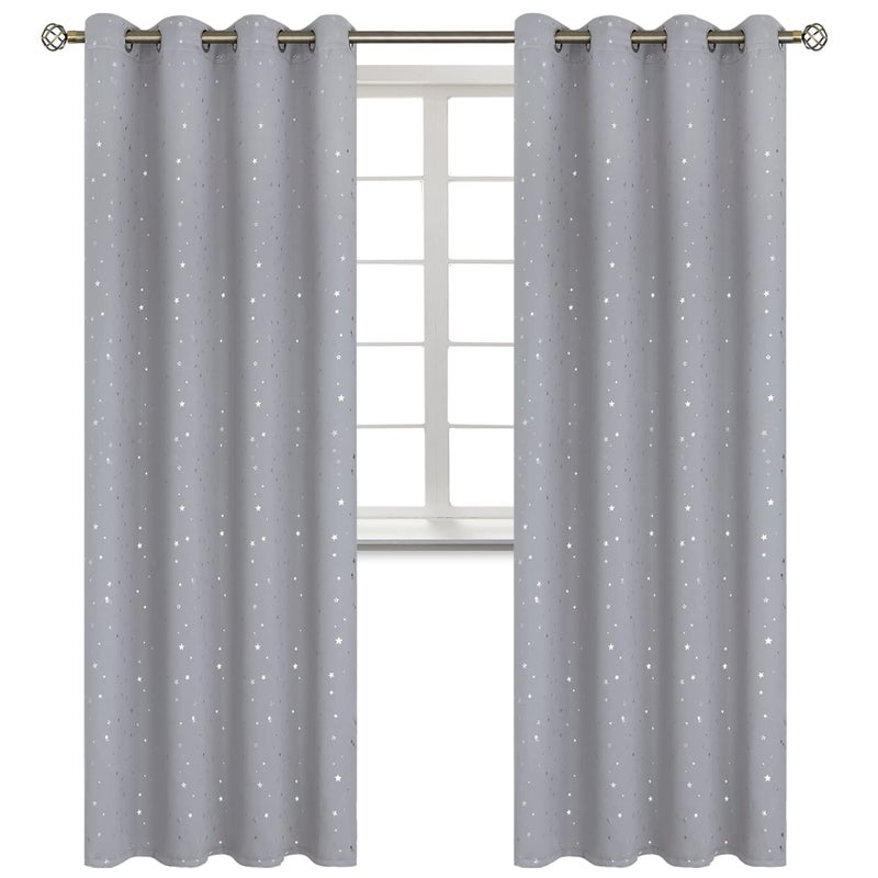 BGment Light Grey Star Blackout Curtains for Kid 's Bedroom - Grommet Thermal Insulated Room Darkening Printed Curtains for Living Room  Set of 2 Panels (52 x 84 Inch  Light Grey) - Image 5