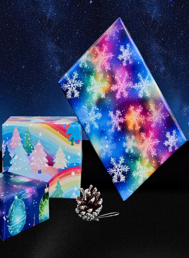Vnaaem Christmas Wrapping Paper for Boys Girls Kids - Colorful Rainbow Xmas Gift Wrap with Snowman Tree Ball Snowflakes Design for Holiday Winter Paty - 20 x 28Inches Per Sheet(8 Pack - Image 4