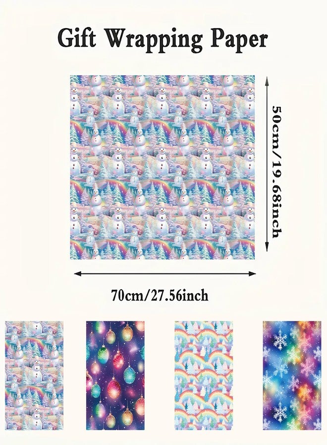Vnaaem Christmas Wrapping Paper for Boys Girls Kids - Colorful Rainbow Xmas Gift Wrap with Snowman Tree Ball Snowflakes Design for Holiday Winter Paty - 20 x 28Inches Per Sheet(8 Pack - Image 5