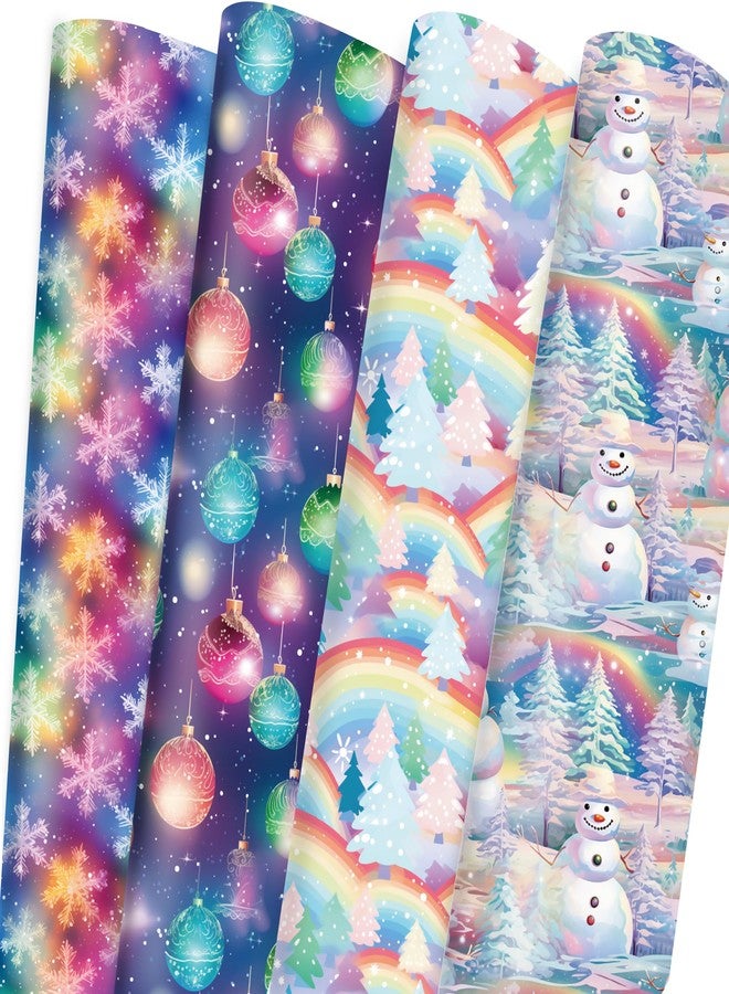 Vnaaem Christmas Wrapping Paper for Boys Girls Kids - Colorful Rainbow Xmas Gift Wrap with Snowman Tree Ball Snowflakes Design for Holiday Winter Paty - 20 x 28Inches Per Sheet(8 Pack - Image 1