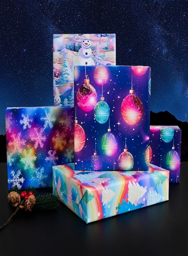 Vnaaem Christmas Wrapping Paper for Boys Girls Kids - Colorful Rainbow Xmas Gift Wrap with Snowman Tree Ball Snowflakes Design for Holiday Winter Paty - 20 x 28Inches Per Sheet(8 Pack - Image 2