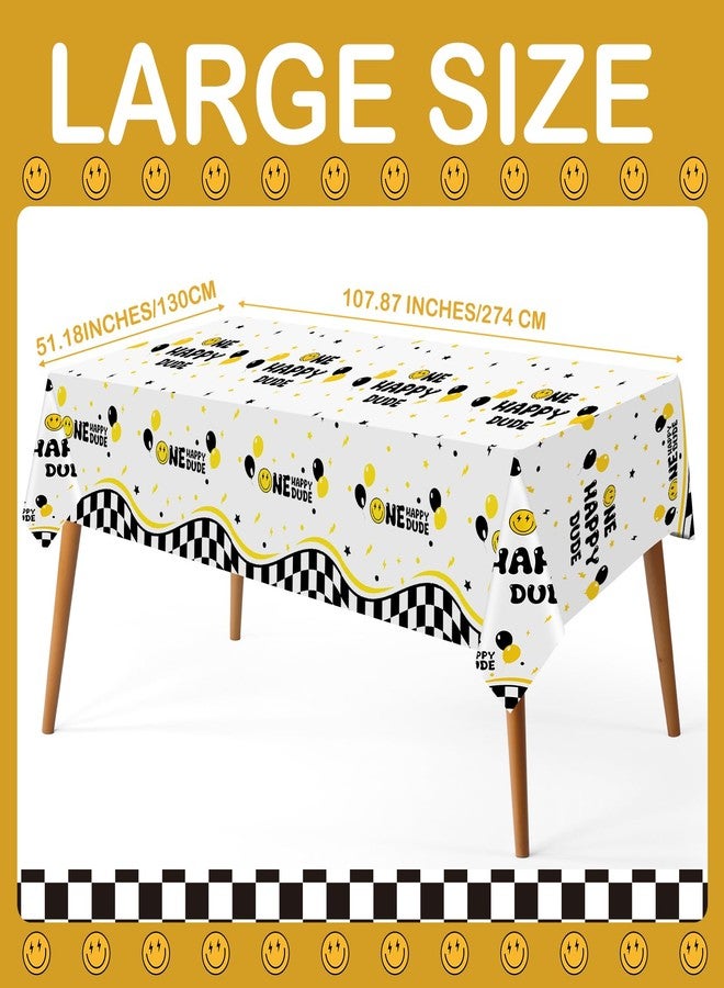 Suttmin 3 Pcs One Happy Dude Table Cloth One Happy Dude Birthday Decorations Plastic Smile Face Party Tablecloths 1st Birthday Table Cover for Hippie First Party Decor Supplies, 51 x 108 Inch - Image 3