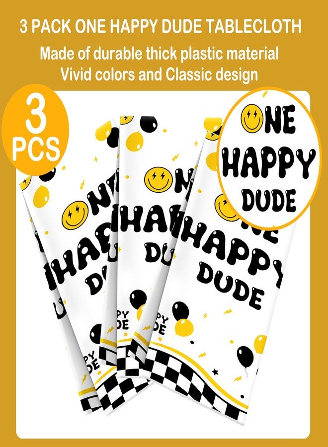 Suttmin 3 Pcs One Happy Dude Table Cloth One Happy Dude Birthday Decorations Plastic Smile Face Party Tablecloths 1st Birthday Table Cover for Hippie First Party Decor Supplies, 51 x 108 Inch - Image 4