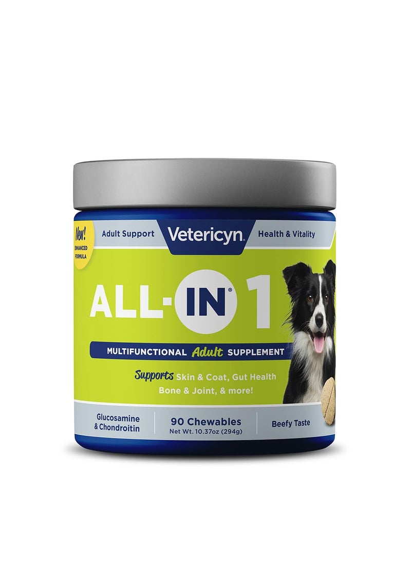 Vetericyn All-in 1 Multifunctional Dog Supplement | Digestive Enzymes + Glucosamine and Chondroitin for Bone and Joint Support + Vitamins, Antioxidants, Prebiotics, Probiotics, and Omegas. 90 Count - Image 1