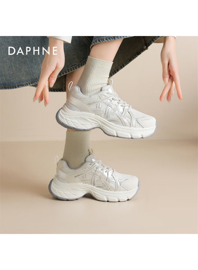 Daphne Casual Shoes Spring New Thick-soled Mesh Breathable Sports Shoes Women's Shoes 4025101107 Beige 35 - Image 4