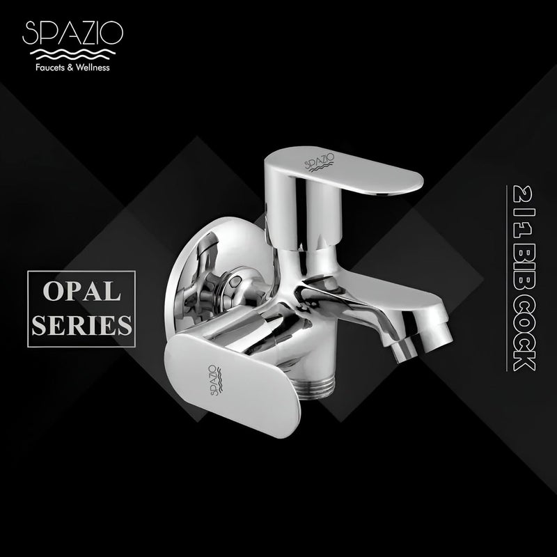 Spazio Opal Series Brass 2 Way Bib Cock 2 in 1 Tap Pack of 1 for Bathroom Kitchen Chrome Finish Silver Plated Twin Elbow Valve Faucet Wall Mount Installation Type - Image 4