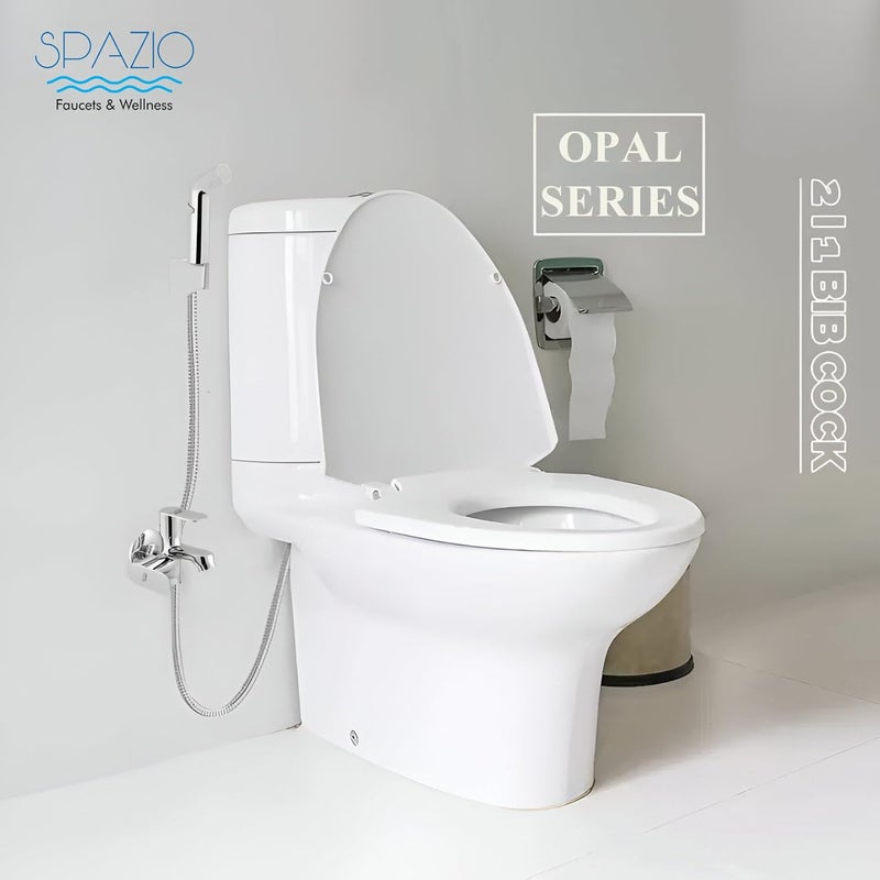 Spazio Opal Series Brass 2 Way Bib Cock 2 in 1 Tap Pack of 1 for Bathroom Kitchen Chrome Finish Silver Plated Twin Elbow Valve Faucet Wall Mount Installation Type - Image 5
