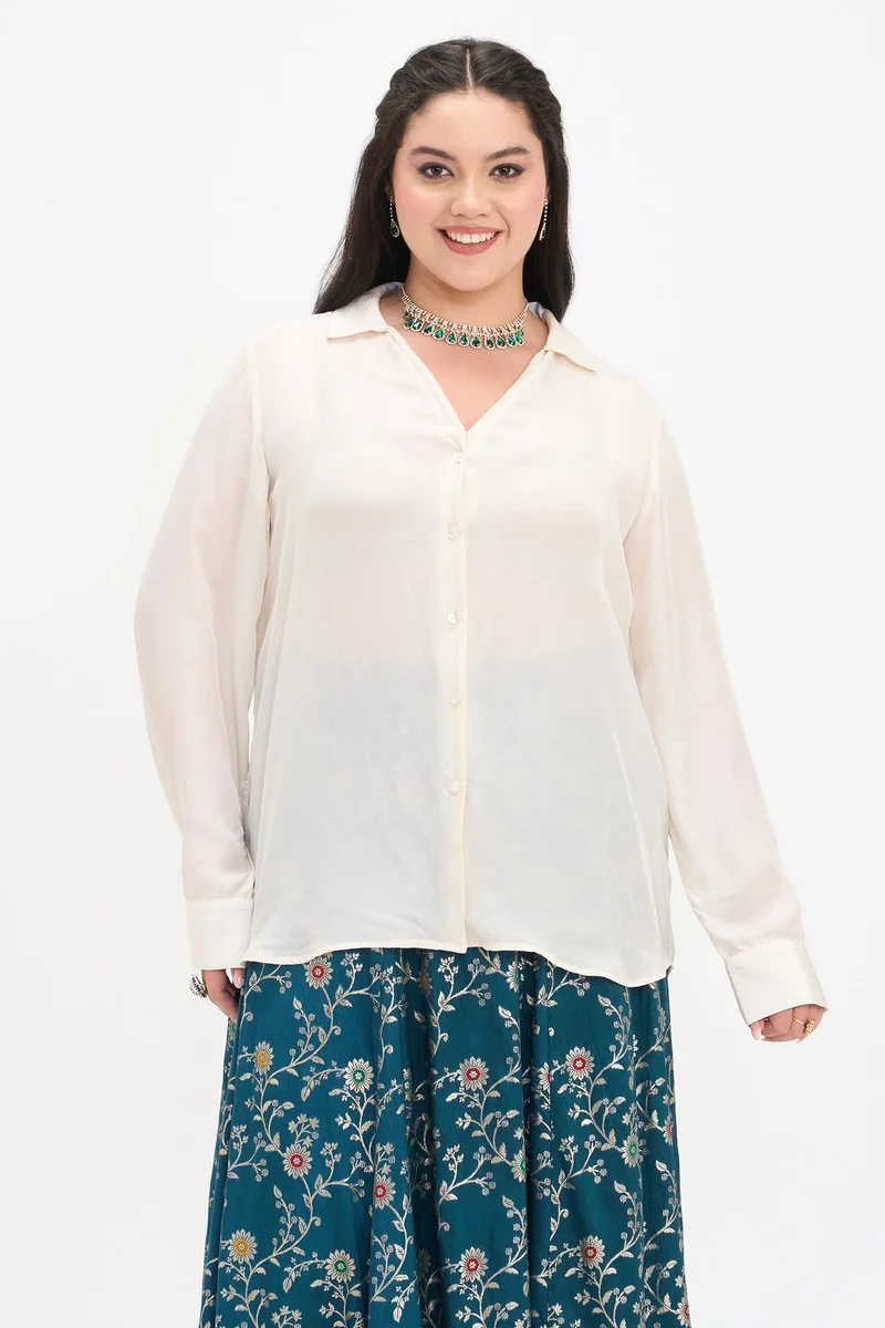 فيرجيو Solid Viscose Plus Size Shirt With V-Placket for Women