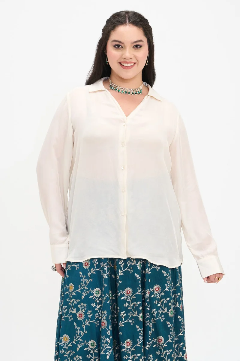 فيرجيو Solid Viscose Plus Size Shirt With V-Placket for Women