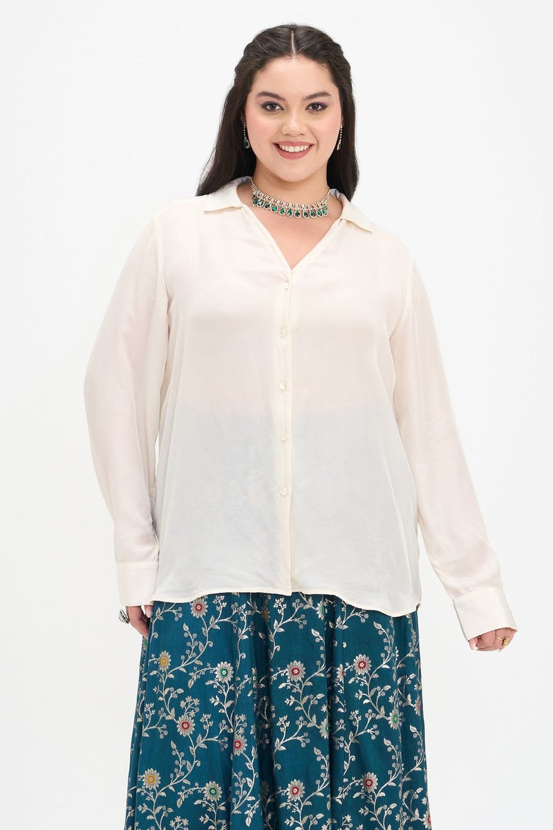 Virgio Solid Viscose Plus Size Shirt With V-Placket for Women - Image 1