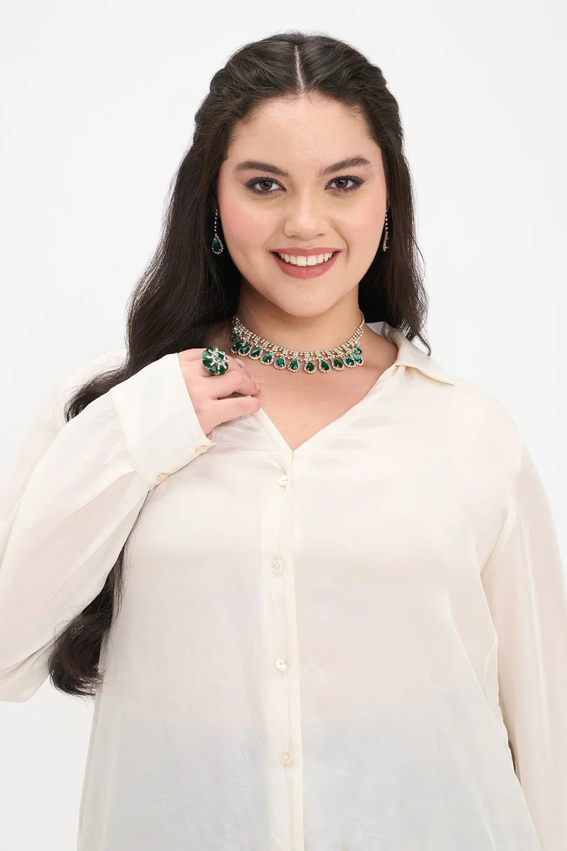 Virgio  Solid Viscose Plus Size Shirt With V-Placket for Women for Women | Best Price UAE