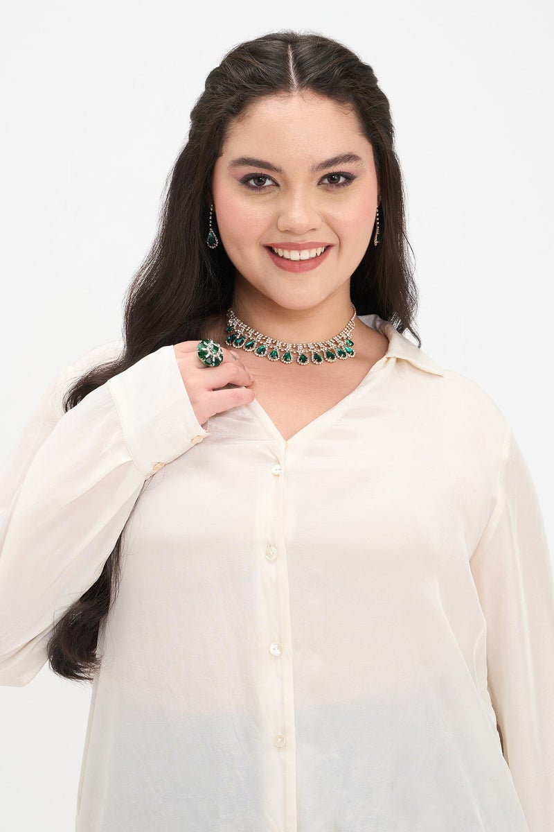 Virgio Solid Viscose Plus Size Shirt With V-Placket for Women - Image 5