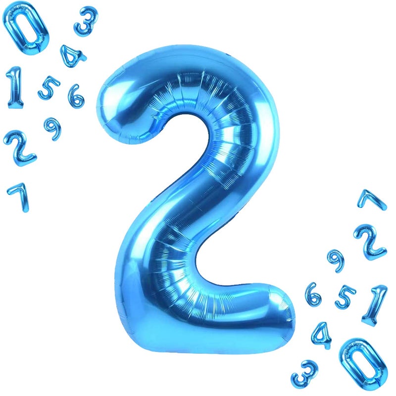 مانجو بالون أزرق رقم 2 لعيد ميلاد 2 كبير 40 بوصة 2 بالون لزينة عيد الميلاد الثاني رقم 2 بالون أزرق للطفل حفلة عيد ميلاد 2 بالون 2 سنة لحفلة عيد ميلاد الذكرى السنوية - Image 2