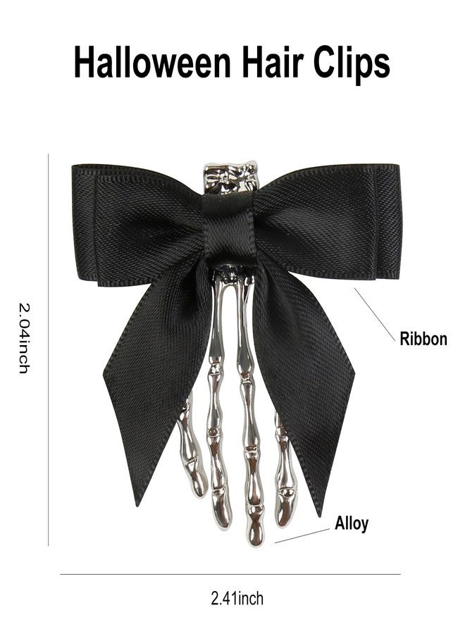 AIBFRID 2 Pcs Halloween Skeleton Hand Hair Clips with Bowknot Cute Skull Hand Hair Clip for Women Party Cosplay Hair Accessories - Image 2