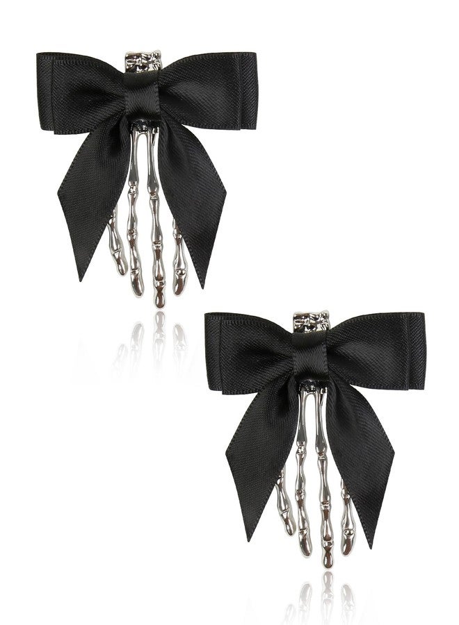 AIBFRID 2 Pcs Halloween Skeleton Hand Hair Clips with Bowknot Cute Skull Hand Hair Clip for Women Party Cosplay Hair Accessories - Image 1