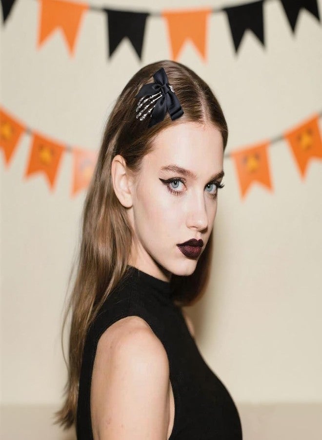 AIBFRID 2 Pcs Halloween Skeleton Hand Hair Clips with Bowknot Cute Skull Hand Hair Clip for Women Party Cosplay Hair Accessories - Image 5